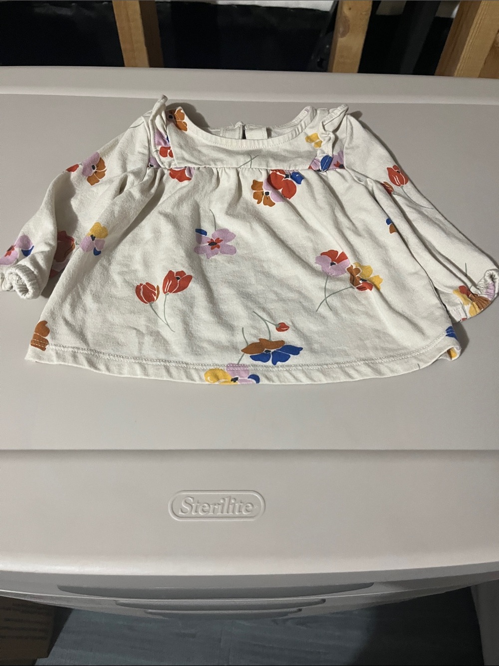 Carter's Cream Floral Ruffle-Trim Long Sleeve Top